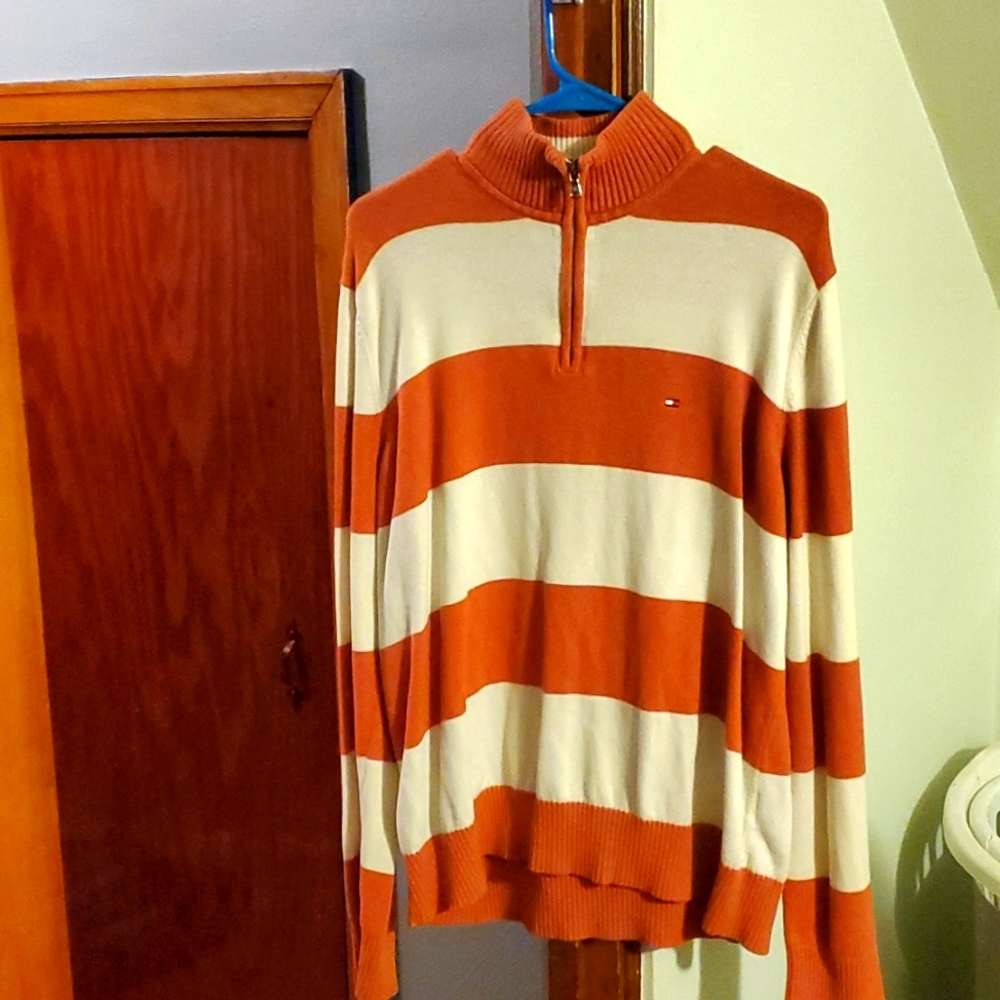Men's Tommy Hilfiger Orange n White Stripe Sweater (L)